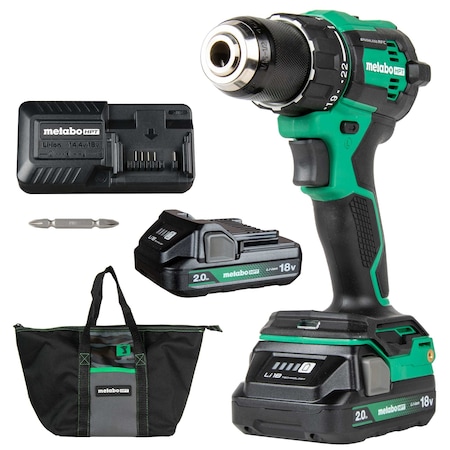 Metabo Hpt 18V MV Cordless Brushless Hammer Drill Kit 2 x 2.0Ah Charger andBag DV18DEXM